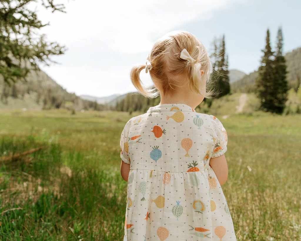 Veggie Puff Sleeve Muslin Baby Dress+Bloomer(Organic Muslin): 18-24M / Natural