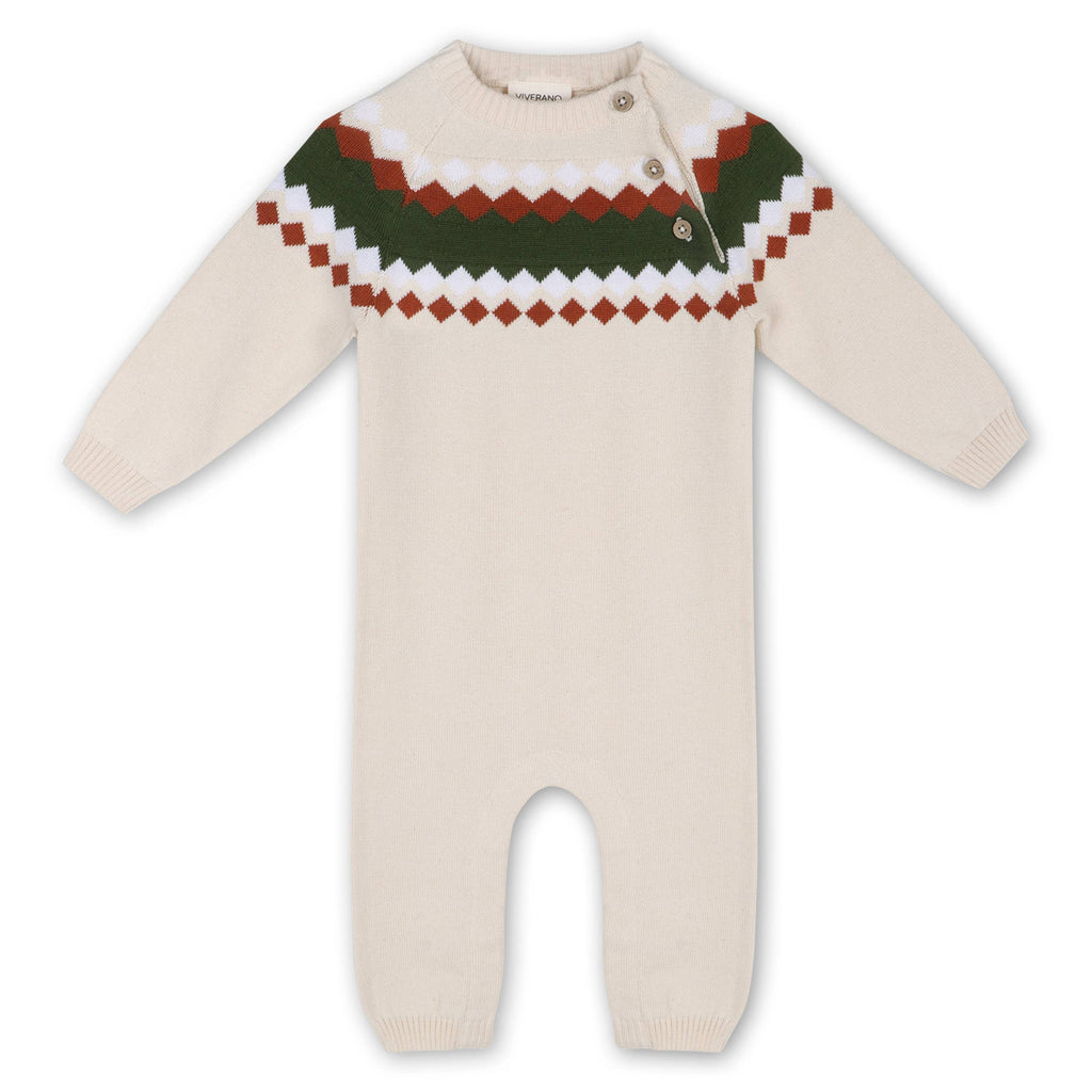 Fair Isle Jacquard Sweater Knit Baby Jumpsuit (Organic): Natural / 0-3M