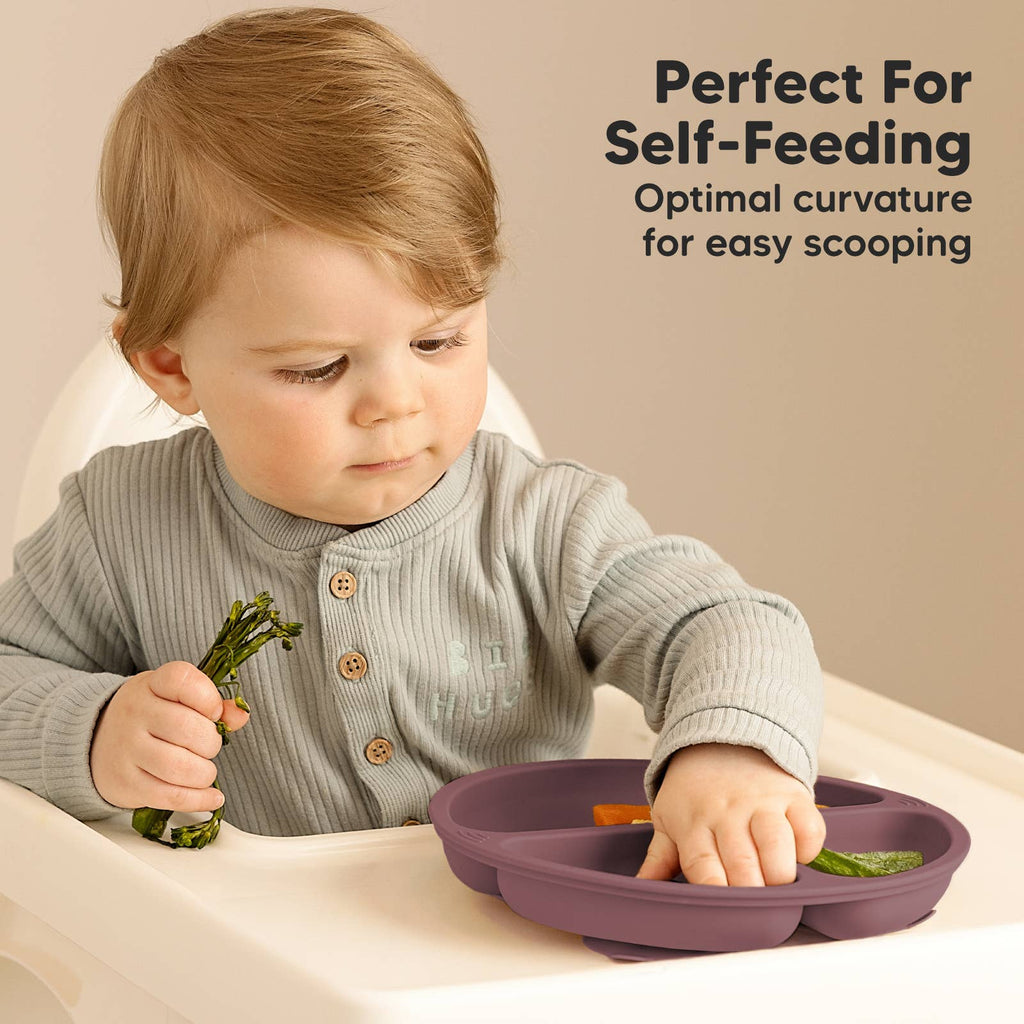 3-Pack Prep Suction Plates for Baby, BPA-Free Silicone Plate: Rocky