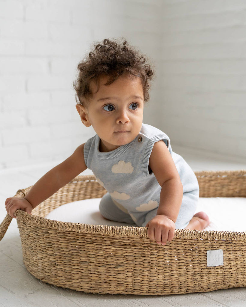 Clouds Jacquard Knit Baby Romper (Organic Cotton): 6-12M / Sky Heather