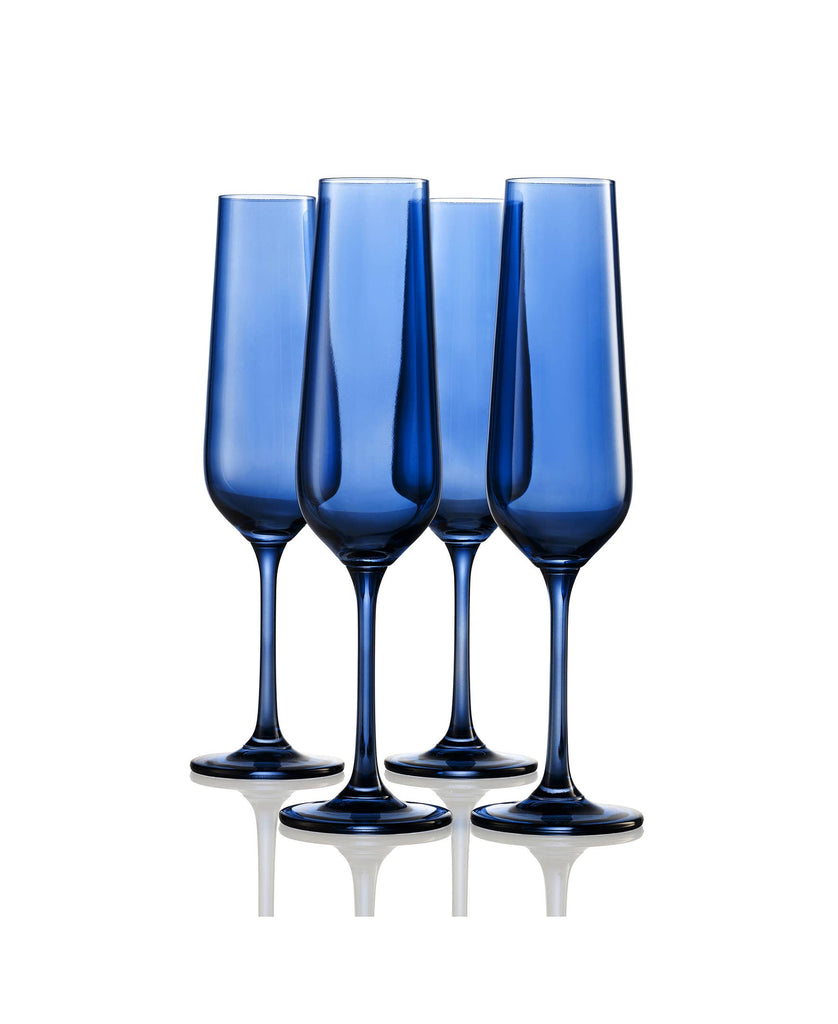 Set of Four Colored Champagne Flutes - multi colors avail