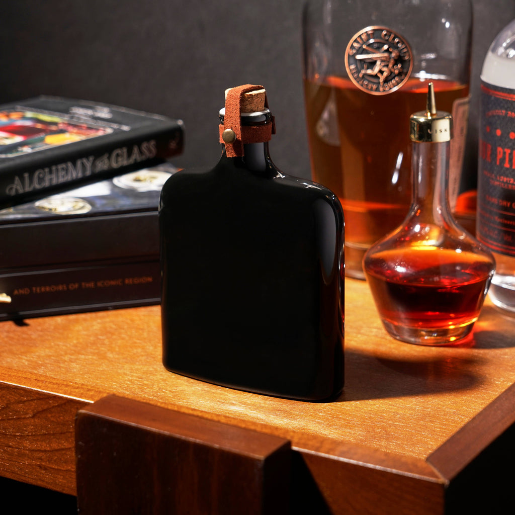 Nautilus Ceramic Hip Flask w/ Cork & Leather Strap