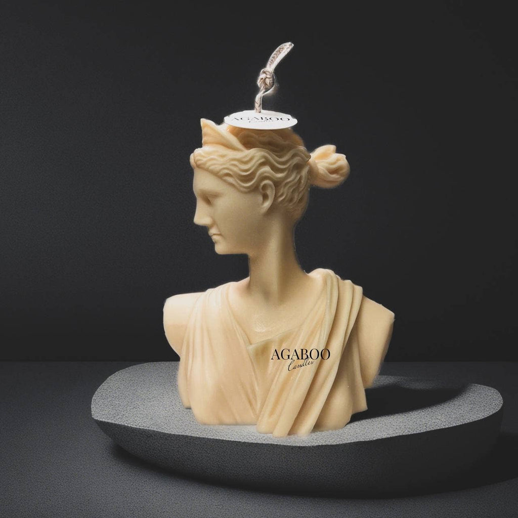 Sculptural Huge Artemis Greek Goddess Bust Candle 6.5x5in