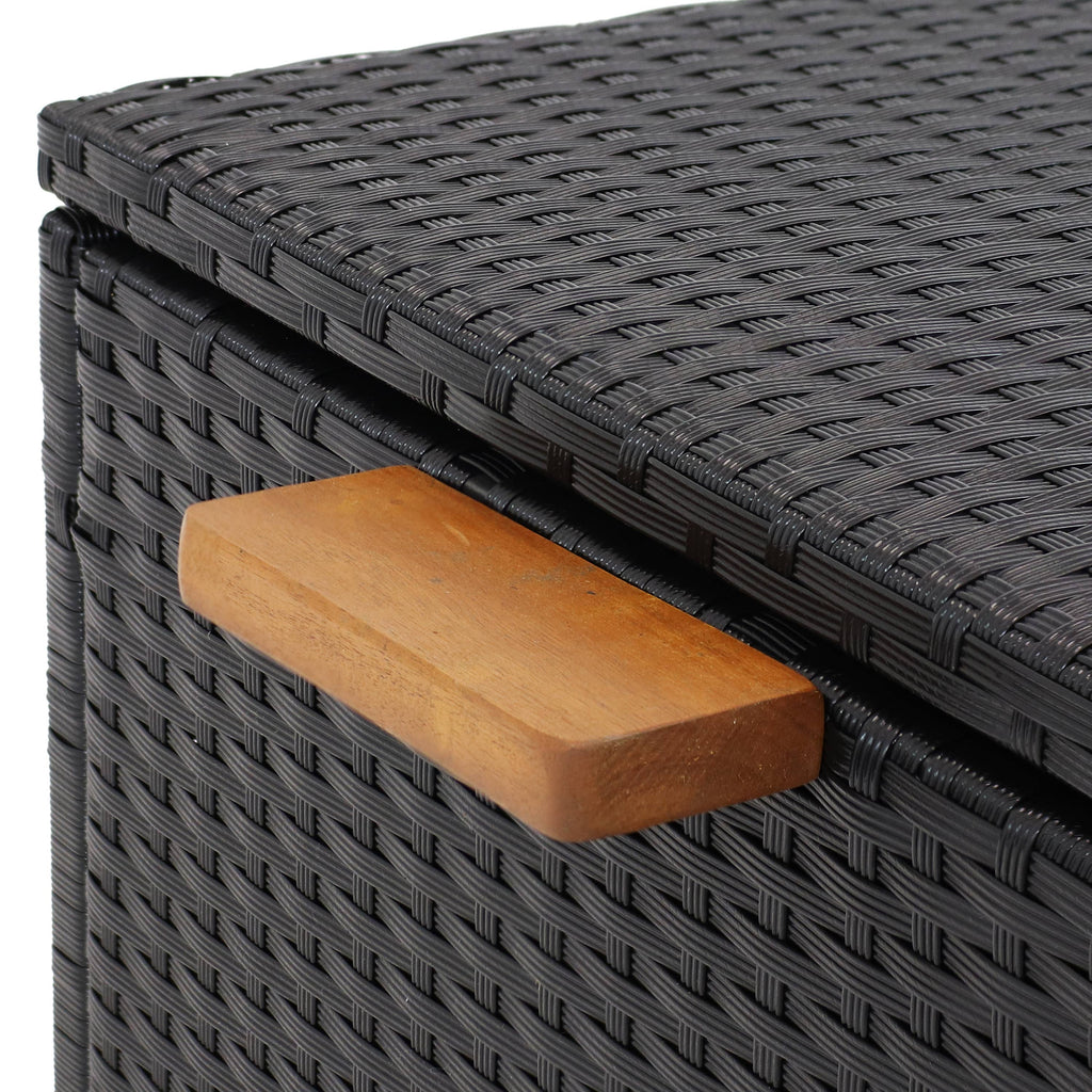 Resin Wicker Storage Deck Box with Handles - Black