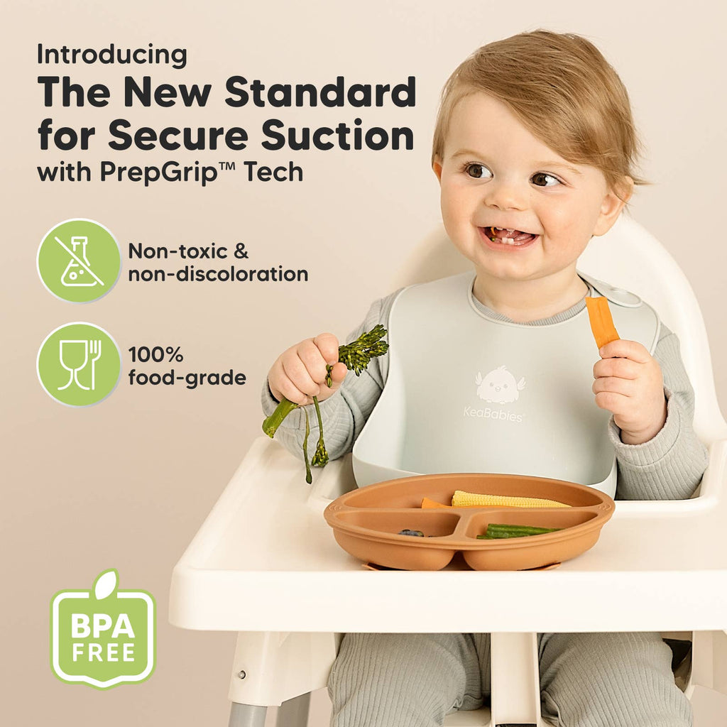 3-Pack Prep Suction Plates for Baby, BPA-Free Silicone Plate: Terracotta