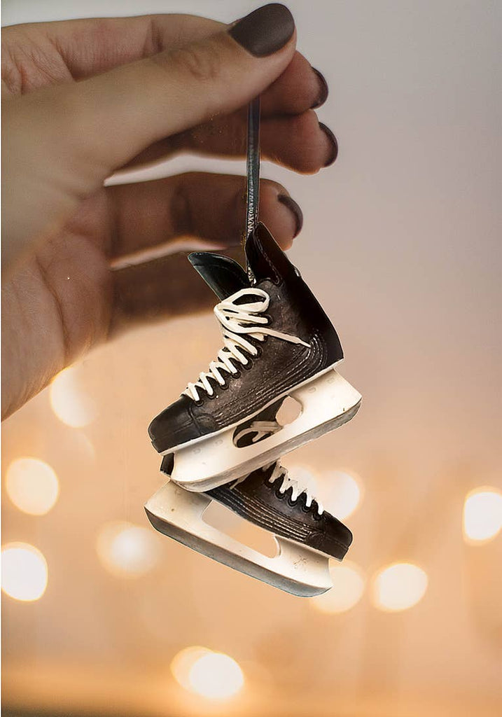 Pair Black Hockey Skates Holiday Ornament