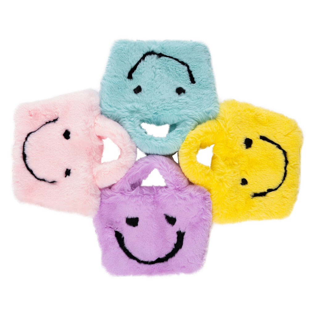 Faux Fur Fuzzy Happy Face Purses