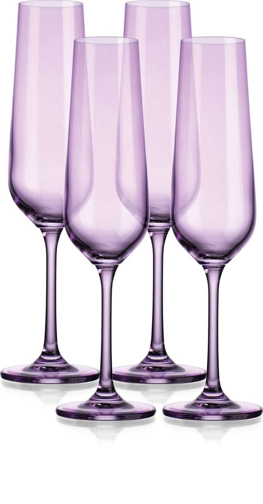 Set of Four Colored Champagne Flutes - multi colors avail