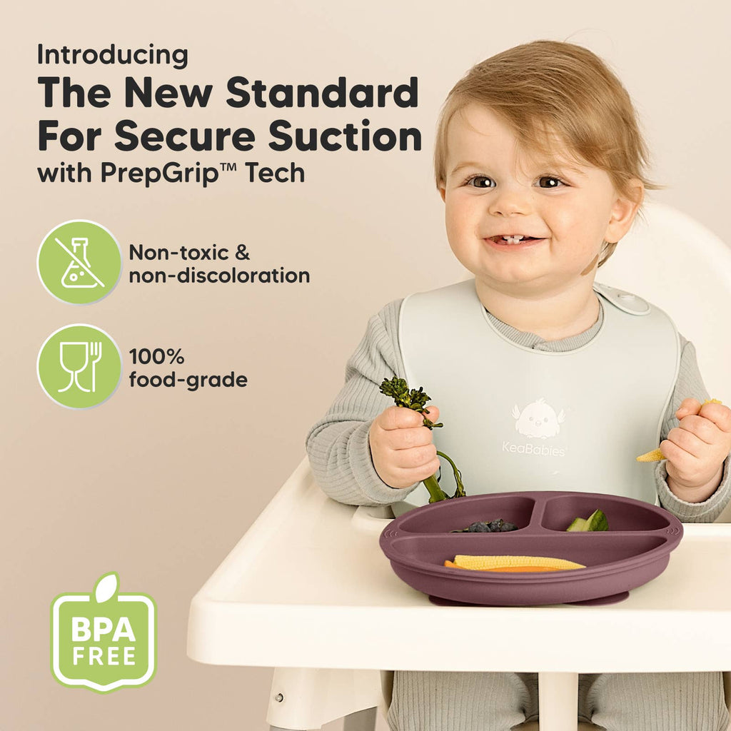 3-Pack Prep Suction Plates for Baby, BPA-Free Silicone Plate: Rocky