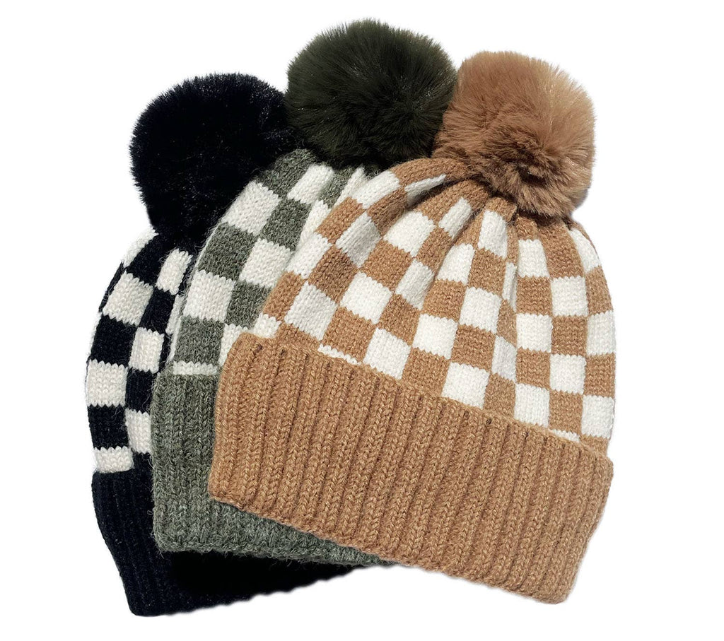 CHECKER POM BEANIE