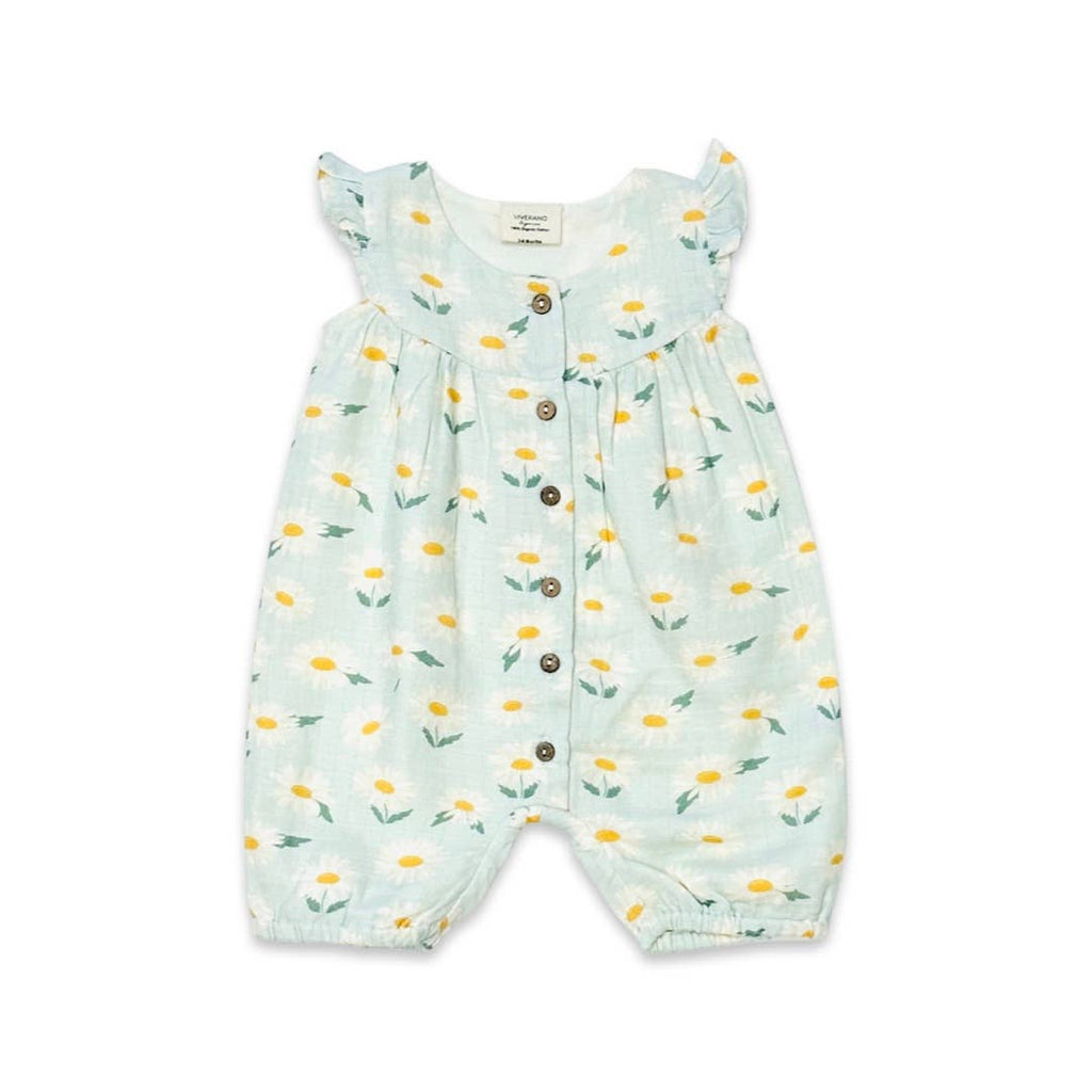 Daisies Ruffle & Button Baby Short Romper (Organic Muslin)