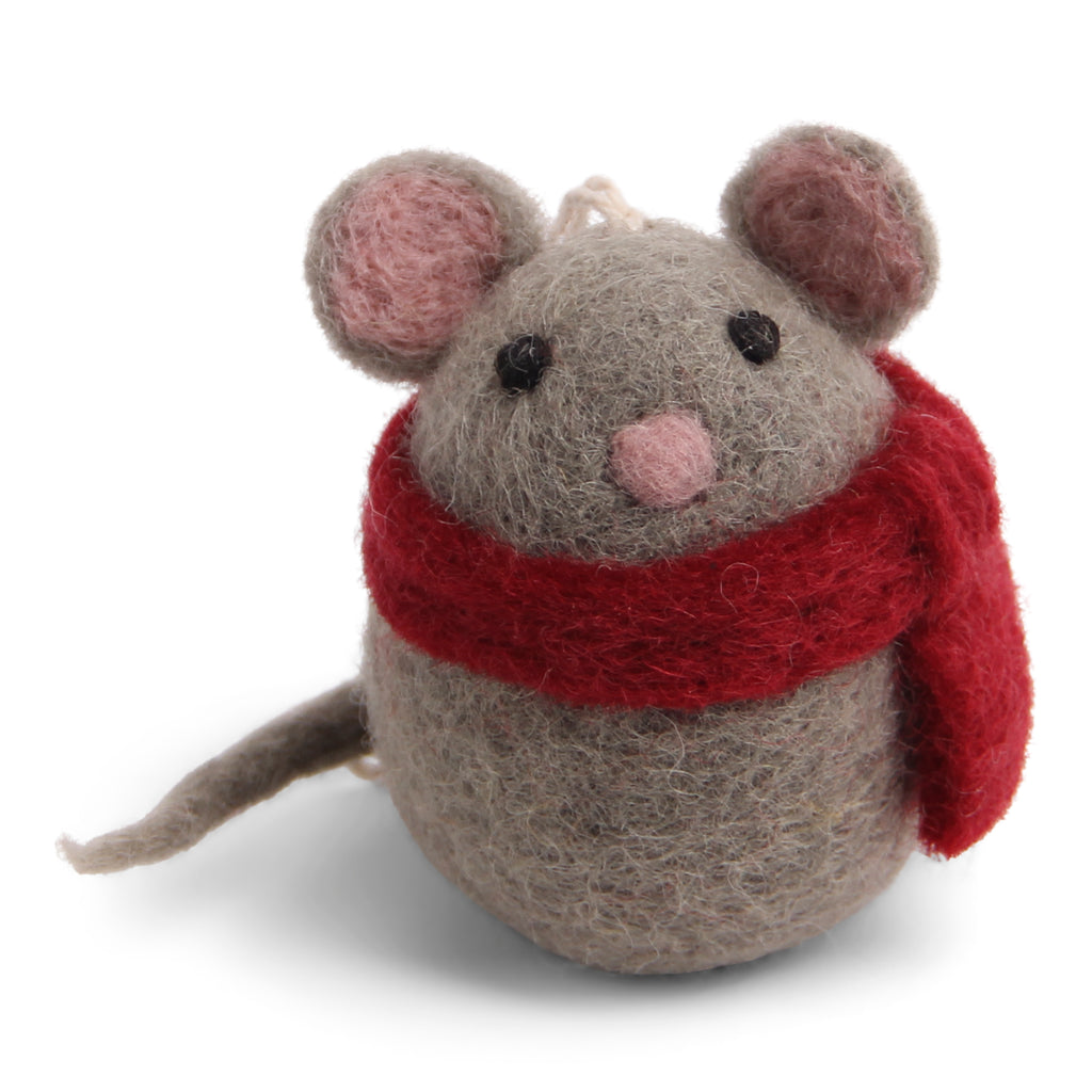 Felt Mouse with Scarf Christmas Ornament