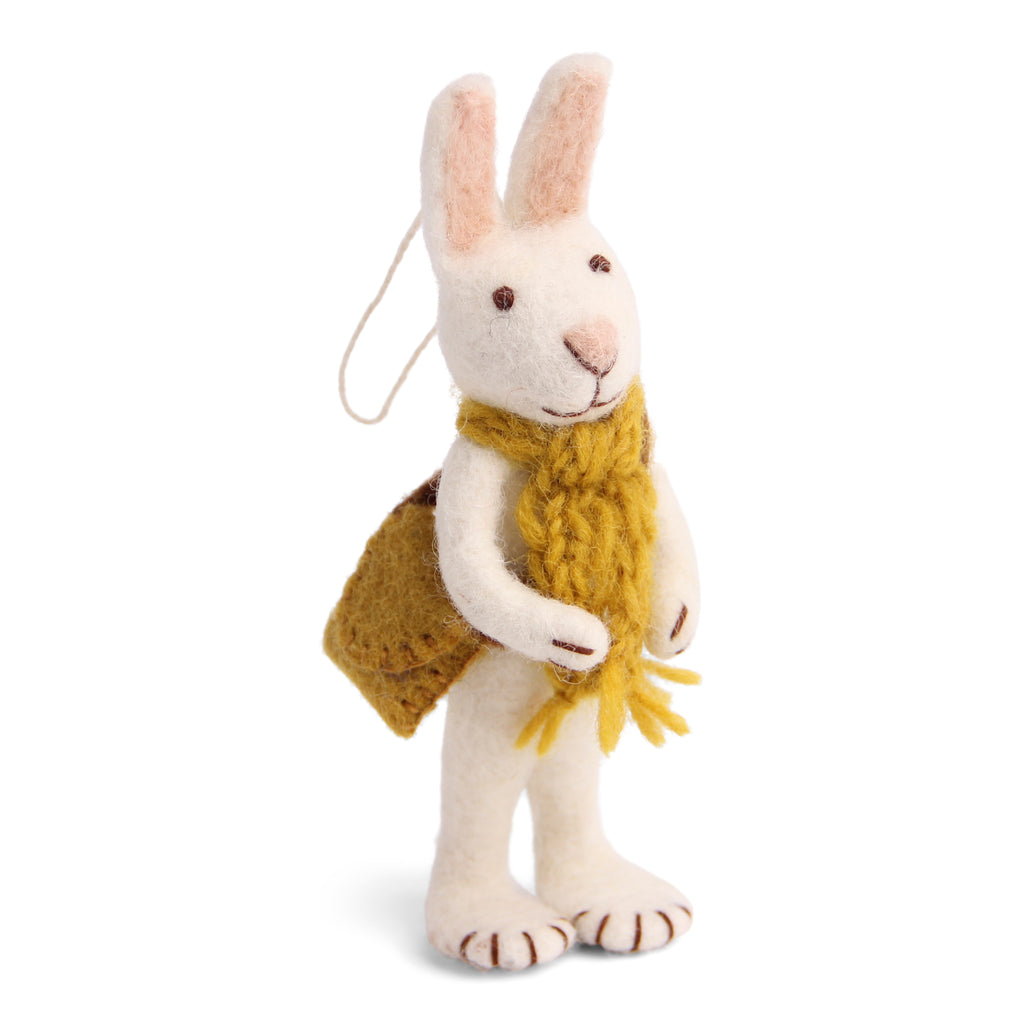 Felt White Bunny w/Ochre Scarf Christmas Ornament