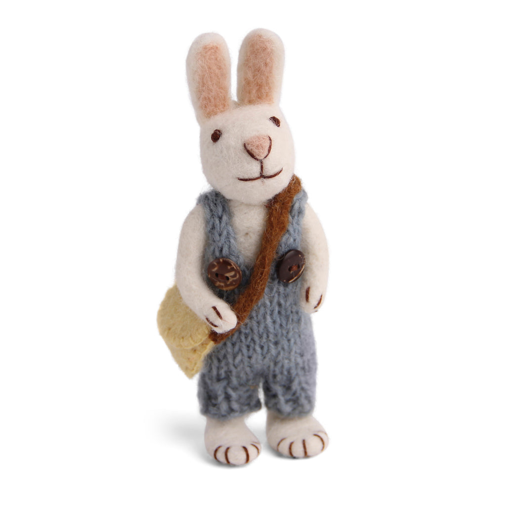 Felt White Bunny w/Blue Pants & Bag Christmas Ornament