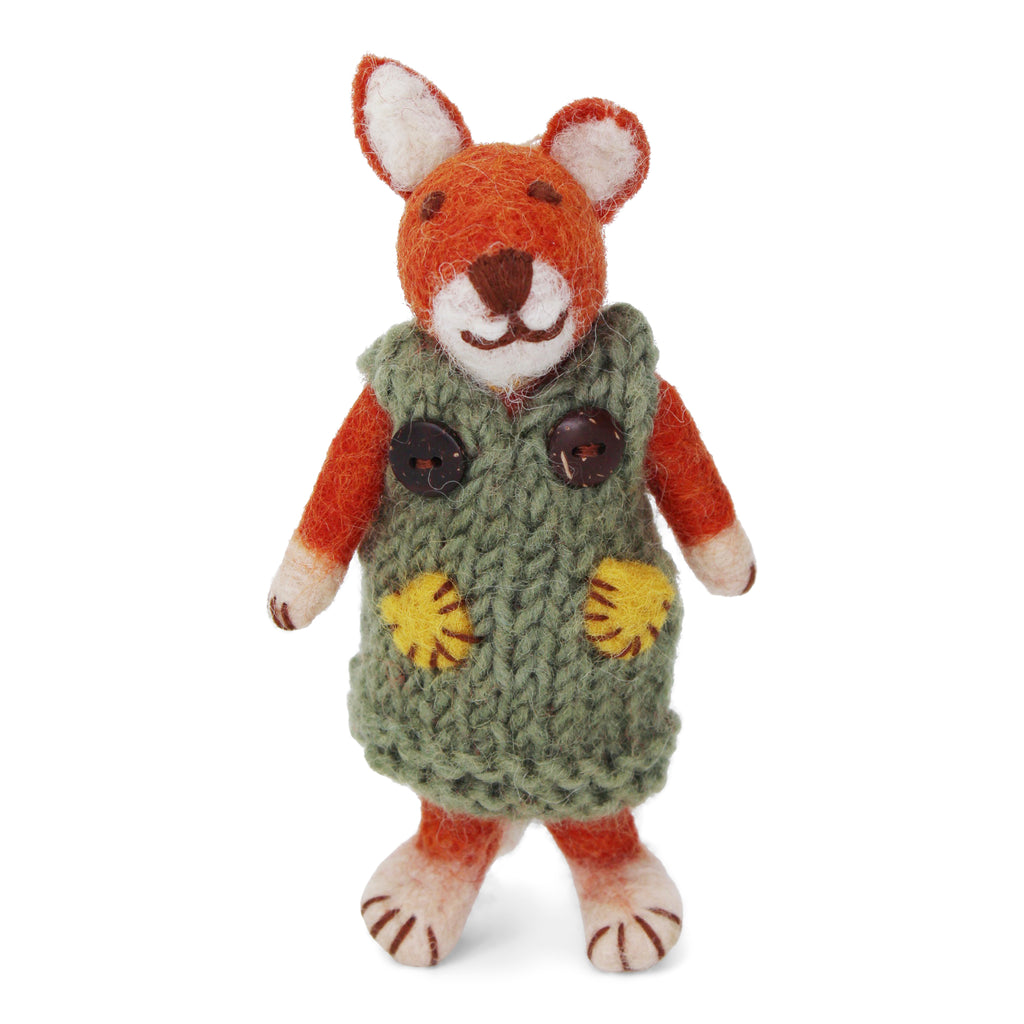 Felt Small Girly Fox w/Green Dress Christmas Ornament