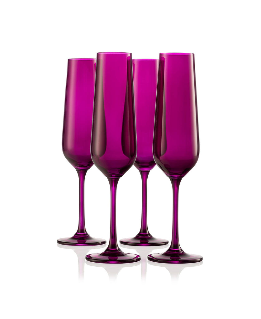 Set of Four Colored Champagne Flutes - multi colors avail