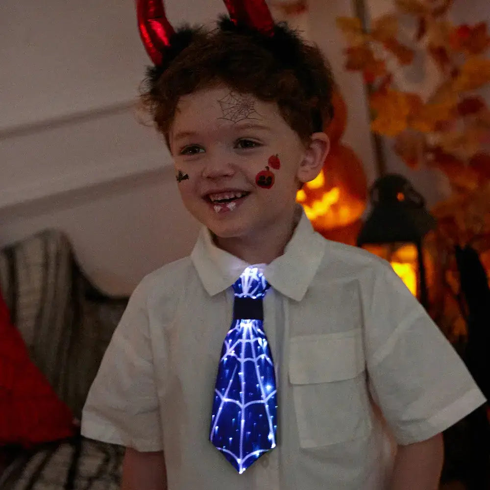 Go-Glow Halloween Light Up Necktie with Spiderweb Pattern