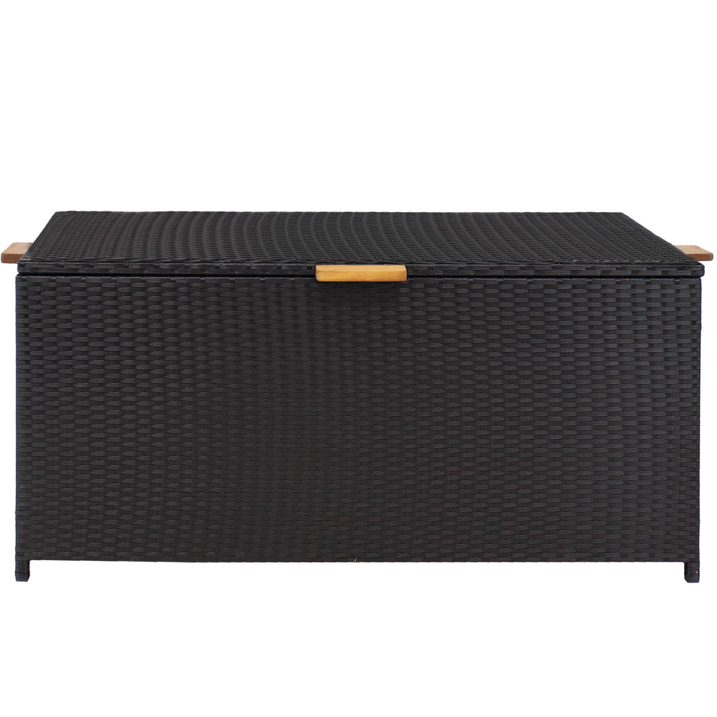 Resin Wicker Storage Deck Box with Handles - Black