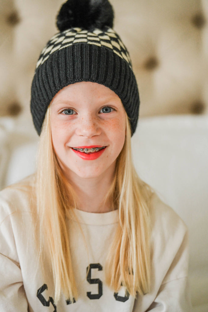 CHECKER POM BEANIE