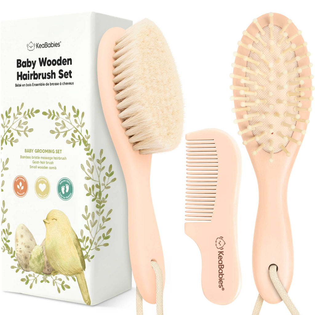 KeaBabies Baby Hair Brush and Comb Set: Peach