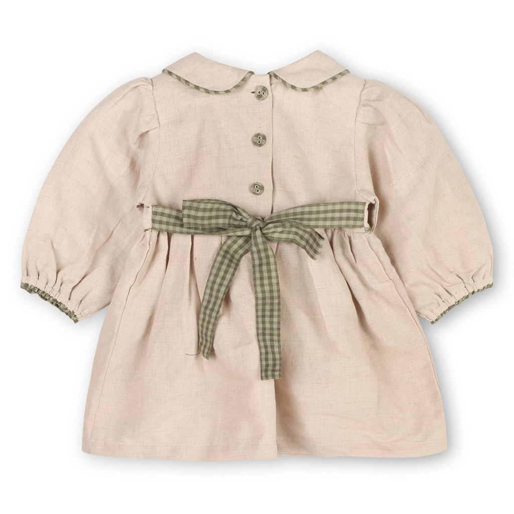 Floral Peter Pan Baby Dress & Fancy Bloomer (Linen Blend): Natural / 6-12M