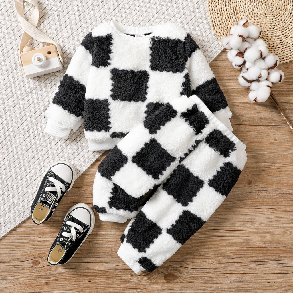 2pcs Baby Casual Grid Long Sleeve Set