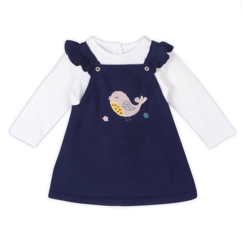 Bird Ruffle Baby Girl Tunic Dress & Bodysuit (Organic): Navy Blue / 6-12M