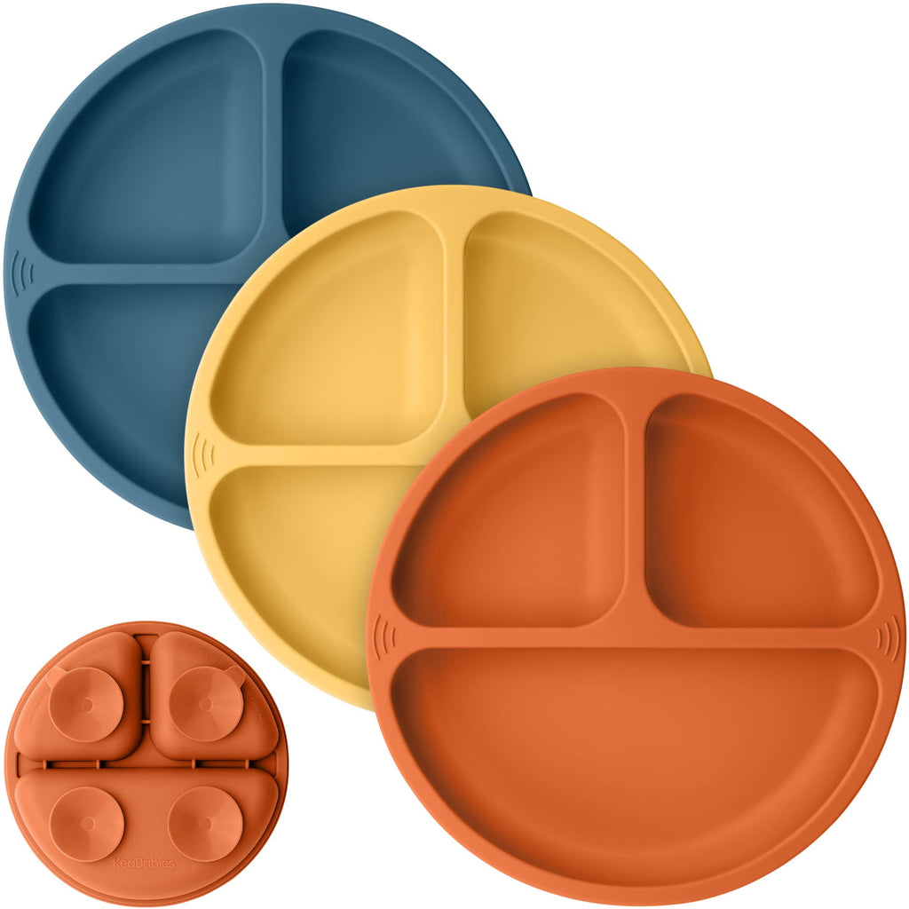 3-Pack Prep Suction Plates for Baby, BPA-Free Silicone Plate: Valiant