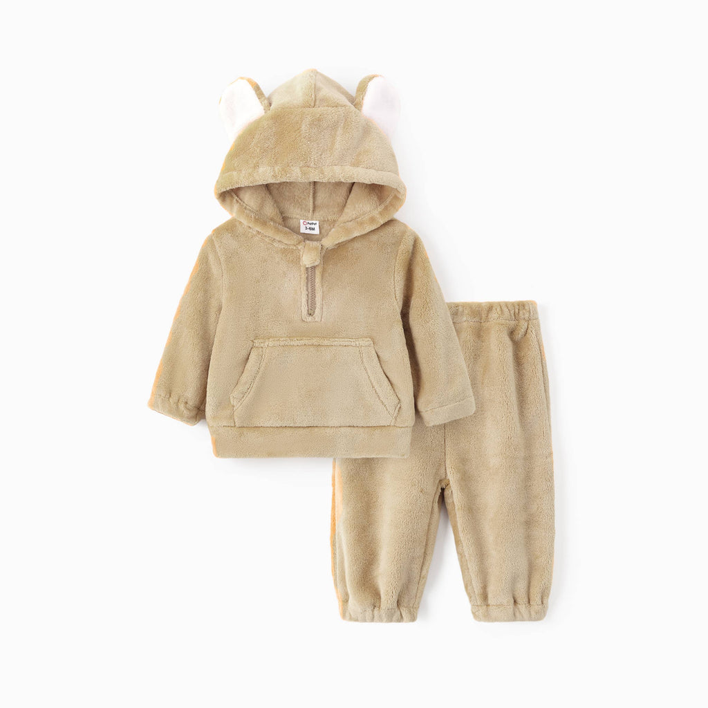 Baby Boy/Girl 2pcs Fleece 3D Ear Sweatshirt and Pants Set