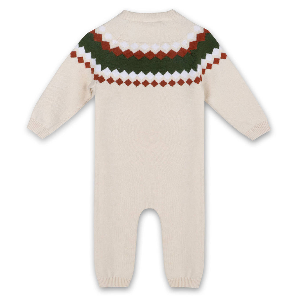 Fair Isle Jacquard Sweater Knit Baby Jumpsuit (Organic): Natural / 0-3M