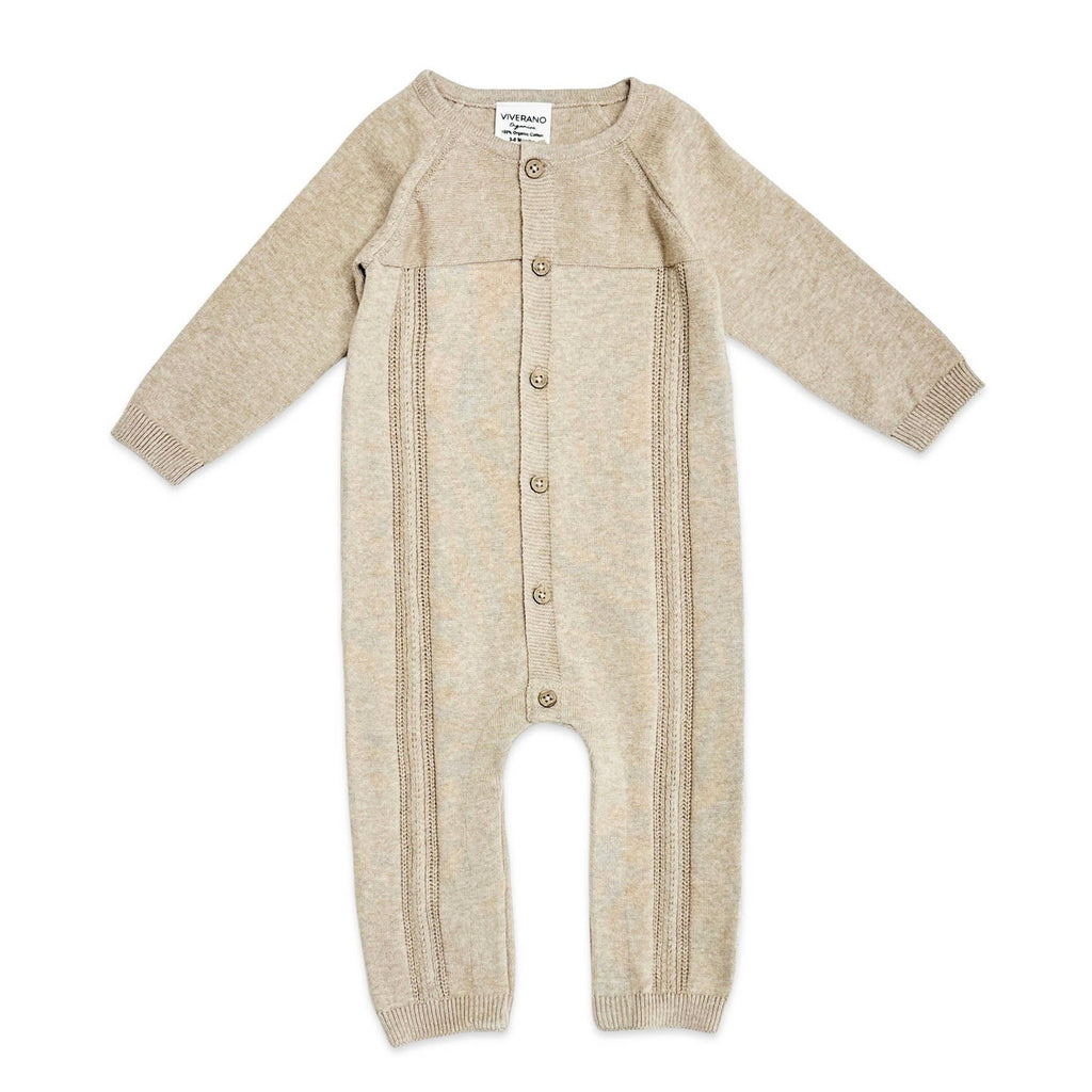 Pointelle Cable Knit Baby Jumpsuit (Organic Cotton): 0-3M / Tan Heather