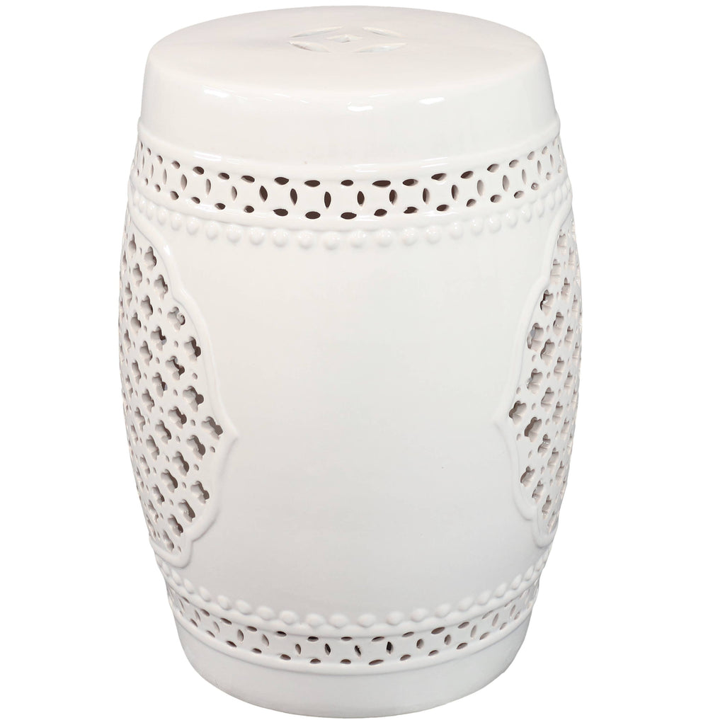 17.75 in Marrakesh Lattice Ceramic Garden Stool - White