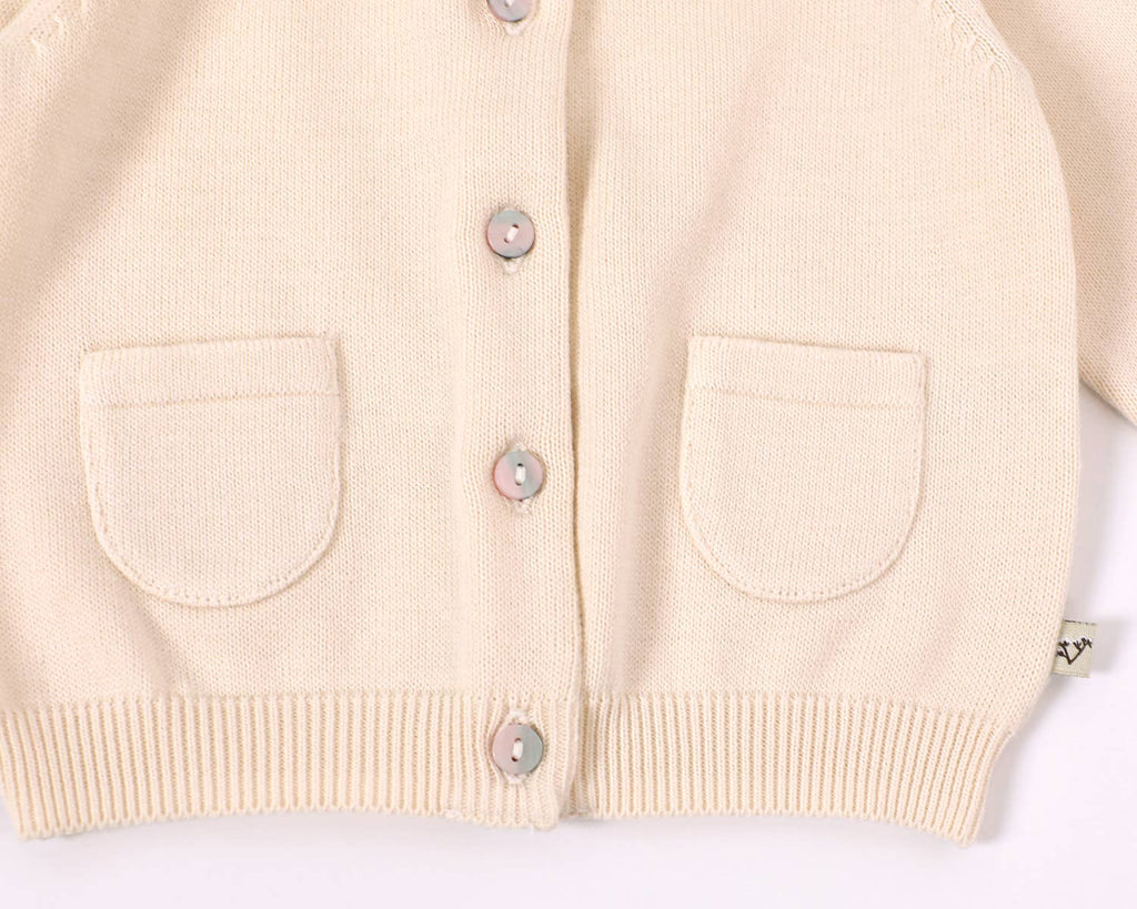 Milan Pastel Baby Button Cardigan Sweater (Organic Cotton): 0 - 3 Month / Cream