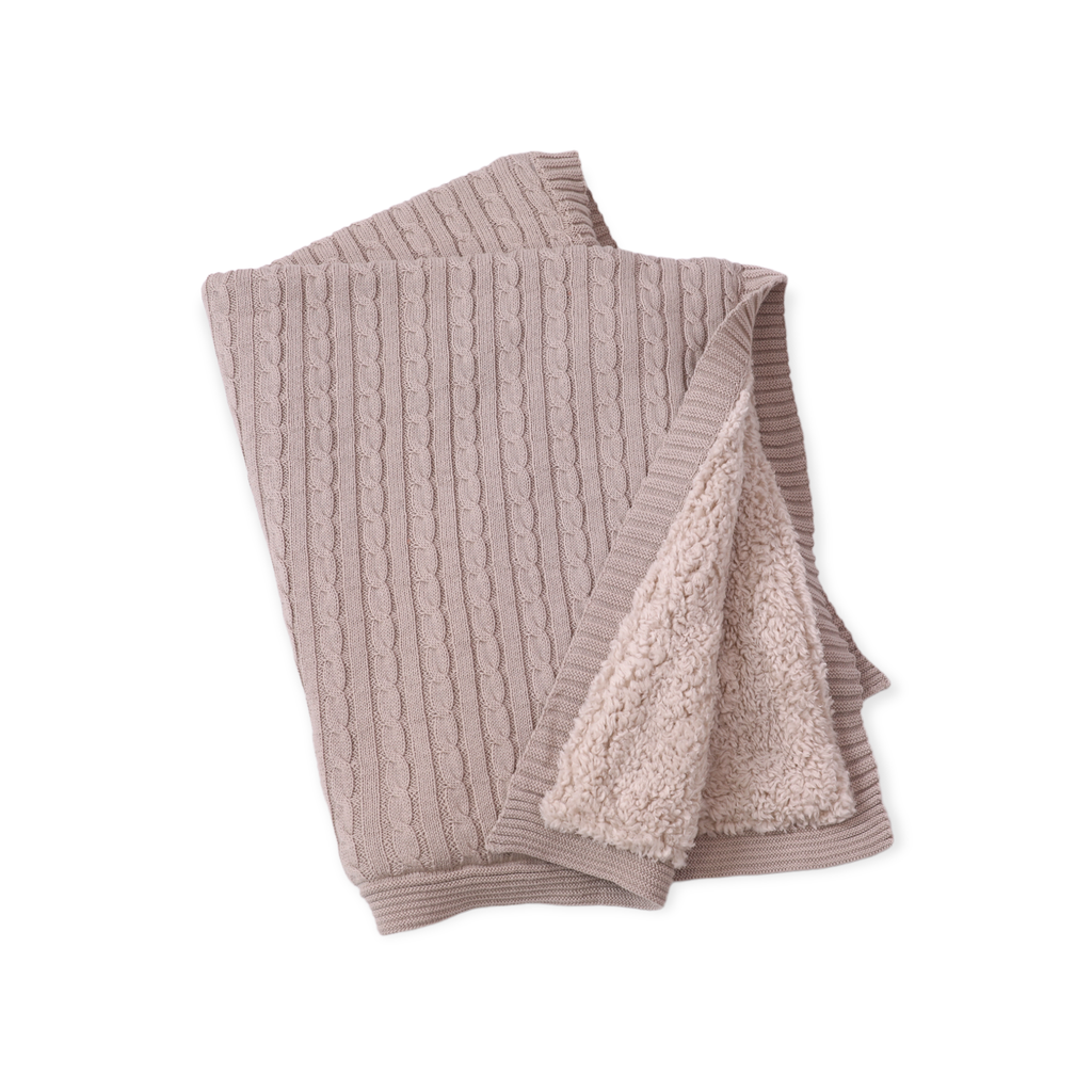 Cozy Sherpa Cable Knit Baby Blanket (Organic Cotton): Taupe