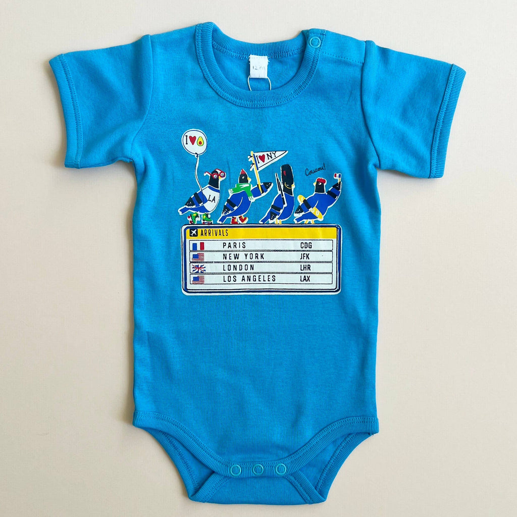 Baby Onesie, Pigeons Print- Fall Blue Organic Clothing: 6-12 Months