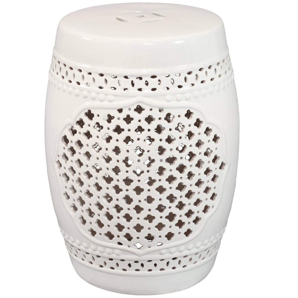 17.75 in Marrakesh Lattice Ceramic Garden Stool - White