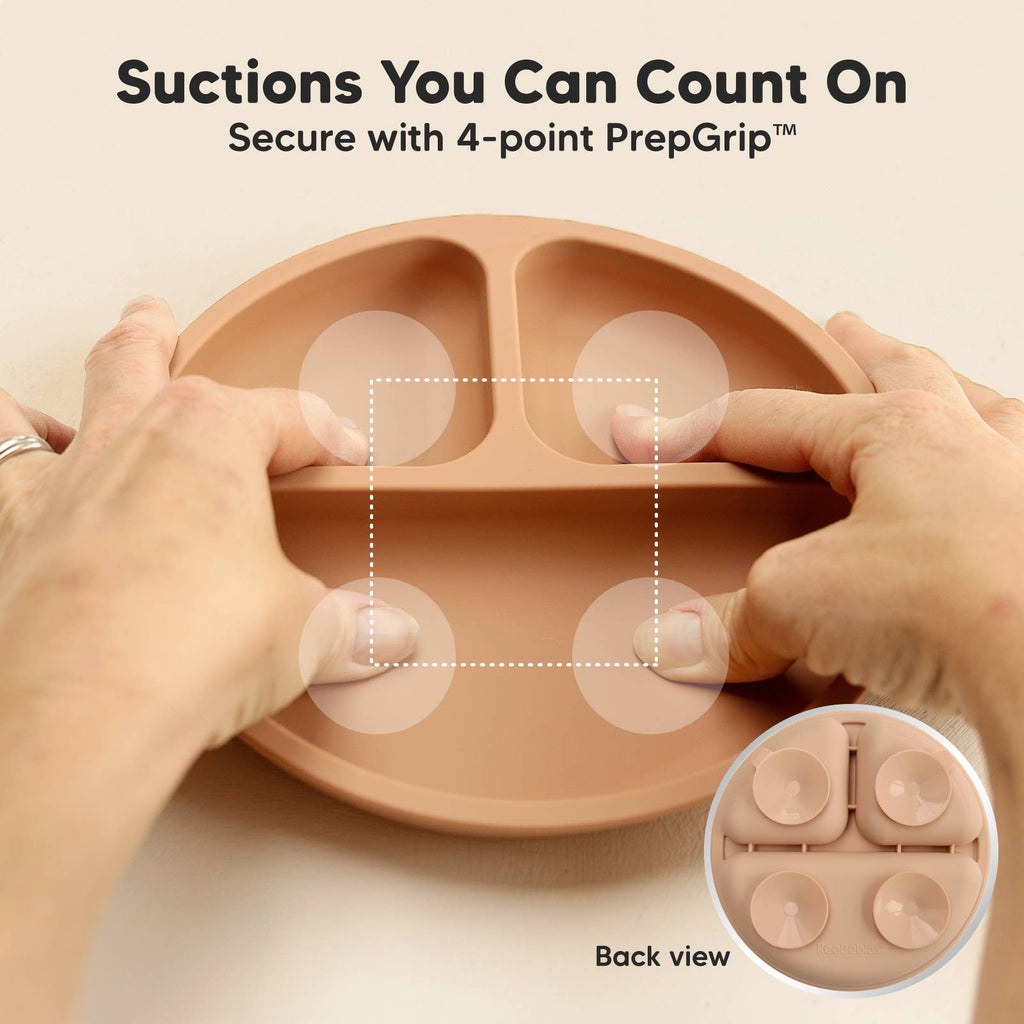 3-Pack Prep Suction Plates for Baby, BPA-Free Silicone Plate: Terracotta