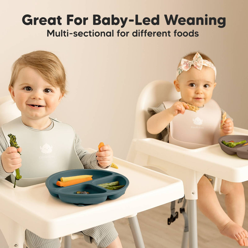 3-Pack Prep Suction Plates for Baby, BPA-Free Silicone Plate: Rocky