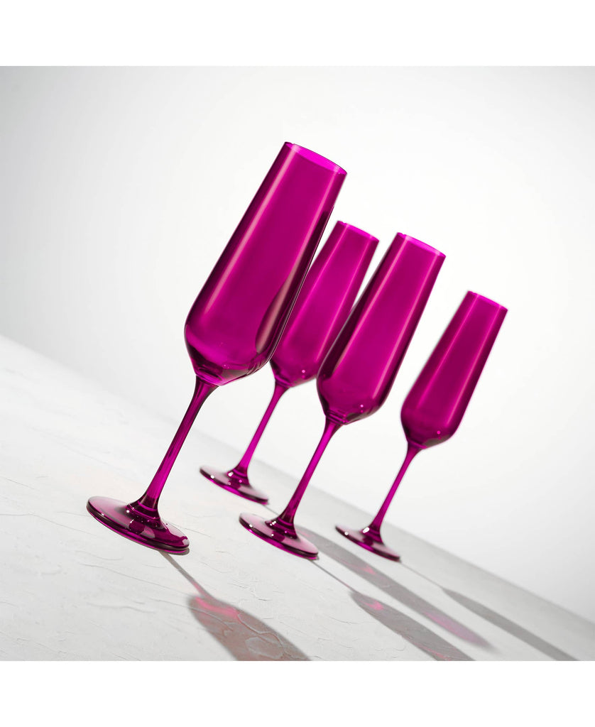 Set of Four Colored Champagne Flutes - multi colors avail