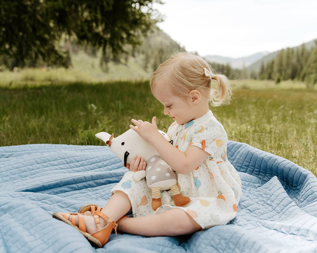 Veggie Puff Sleeve Muslin Baby Dress+Bloomer(Organic Muslin): 0-3M / Natural