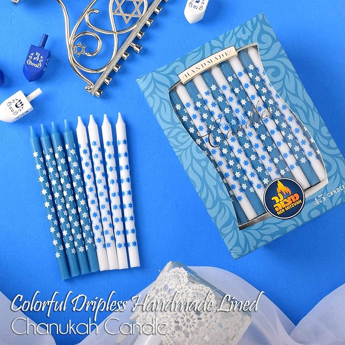 Ner Mitzvah Star of David Blue & White Hanukkah Candles