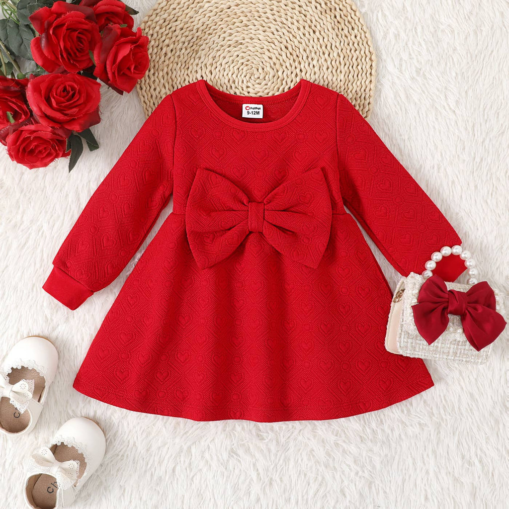 Baby Girl Sweet Bow Decoration 3D Long Sleeve Dress