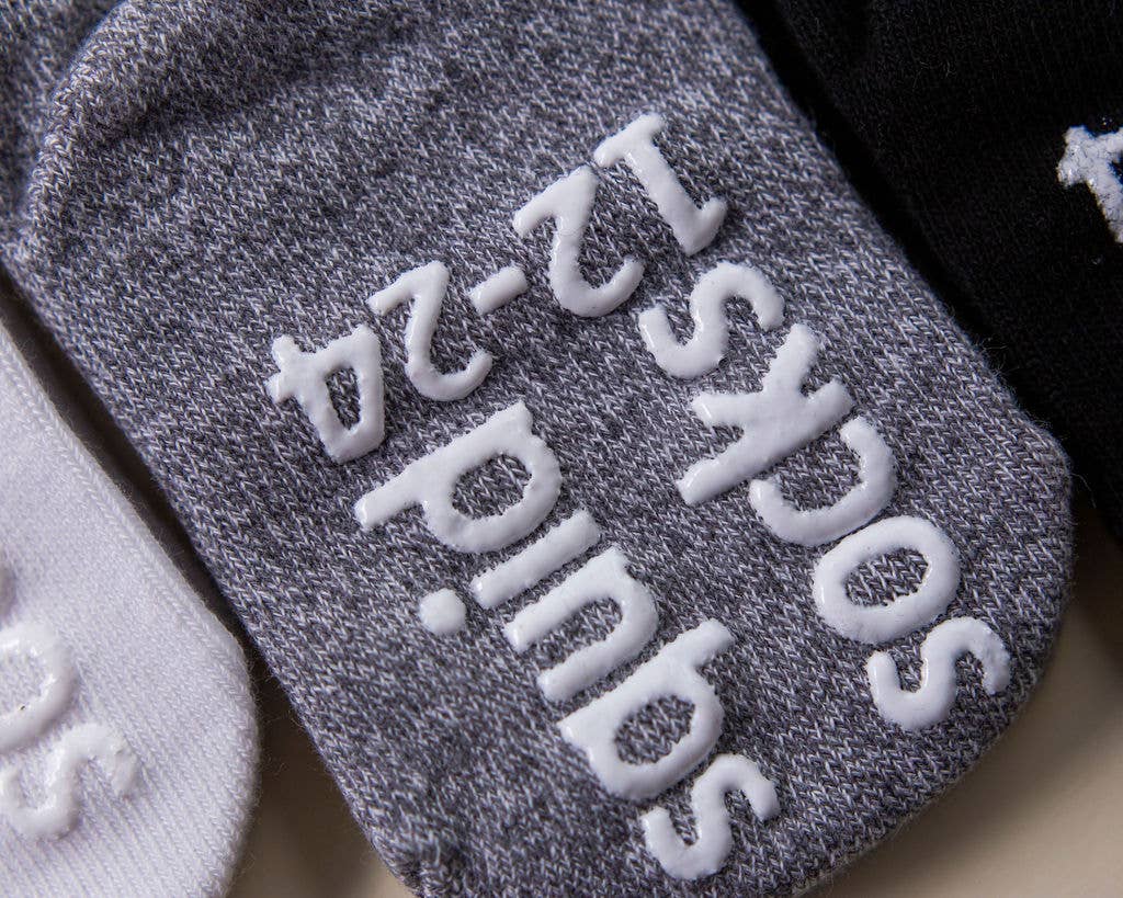 Crew - Non-Slip Baby Ankle Socks in White, Gray, Black: 0 - 6M