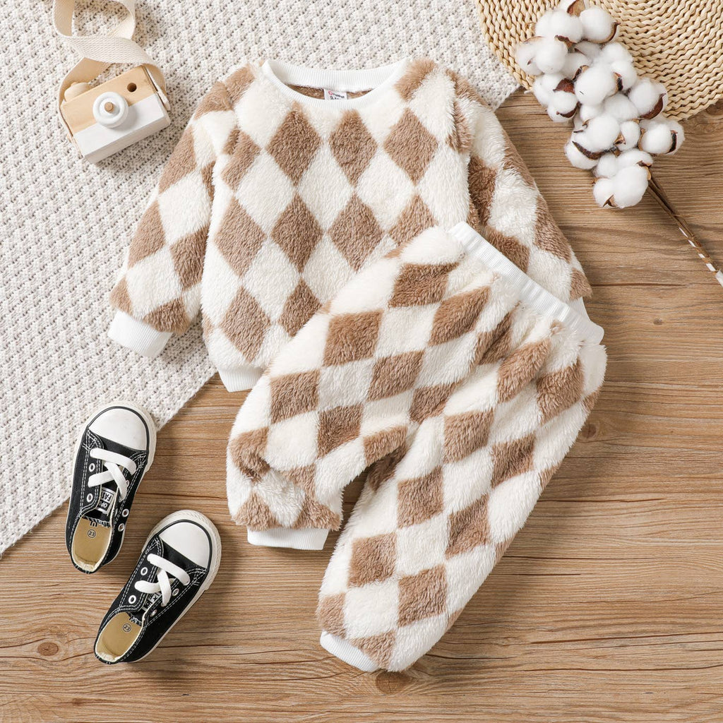 2pcs Baby Casual Grid Long Sleeve Set