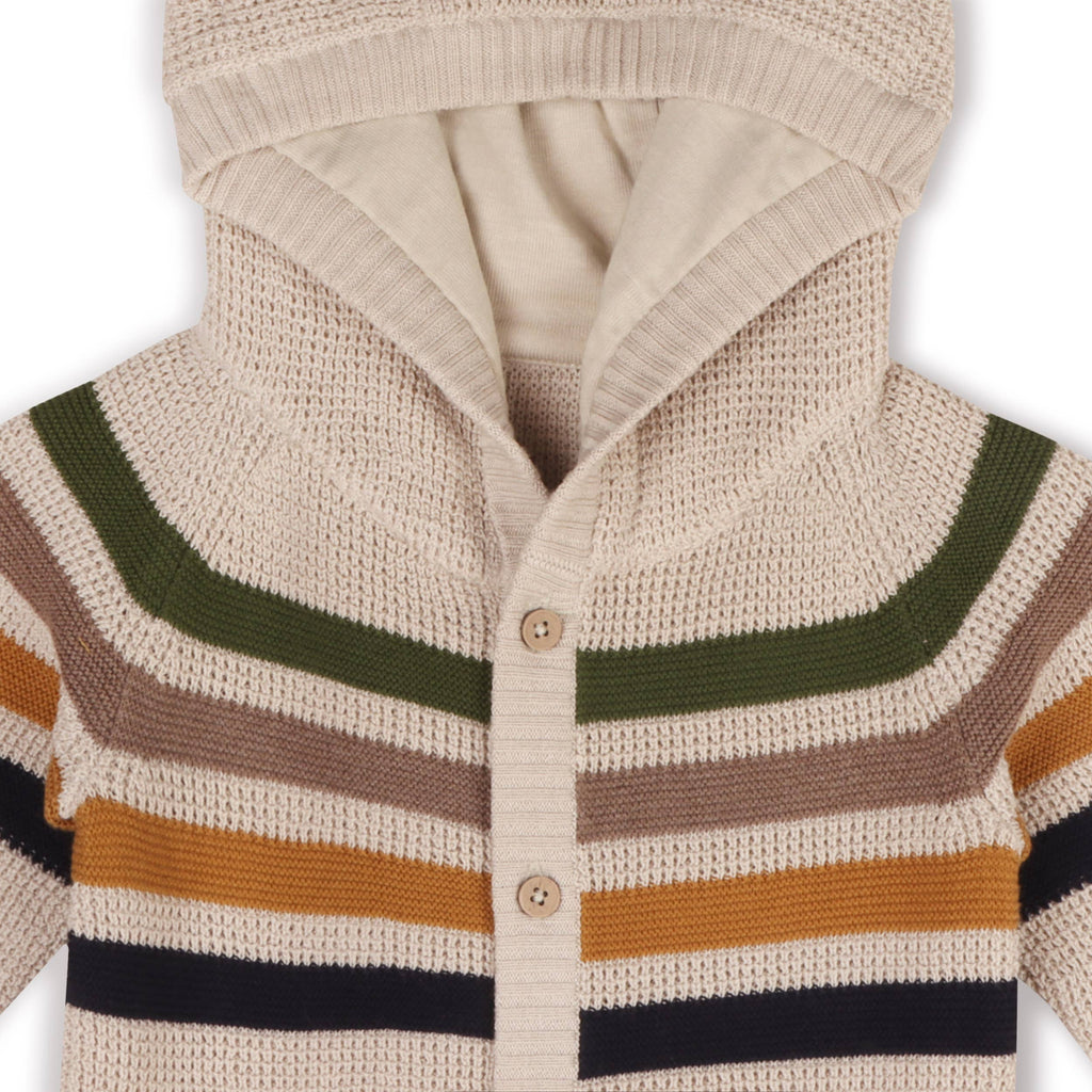 Stripe Hooded Chunky Sweater Knit Baby Jumpsuit (Organic)