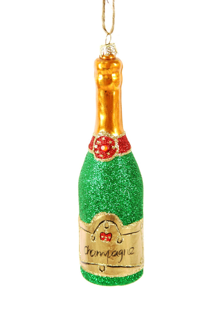 Green Glittered Champagne Holiday Ornament