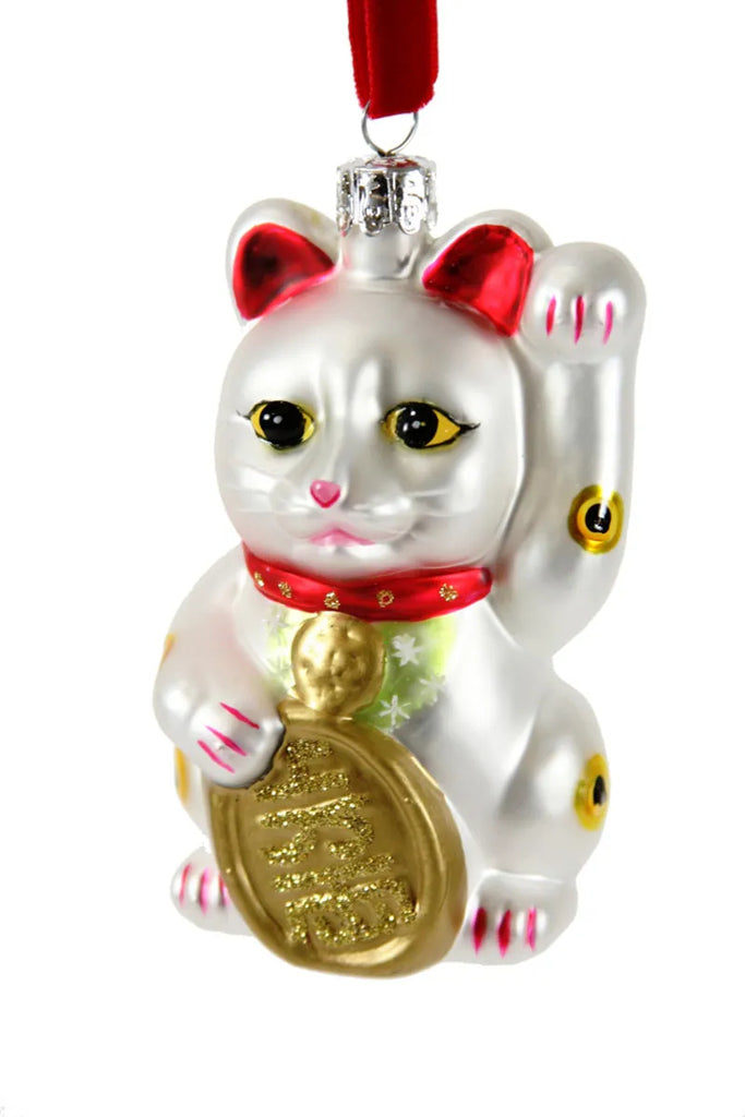 White Lucky Cat Holiday Ornament