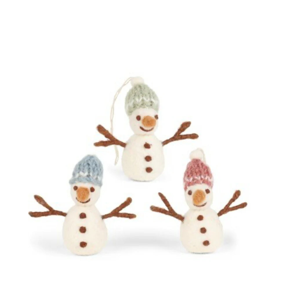 Snowman with Colorful Hats Felt Holiday Ornaments | Set of 3