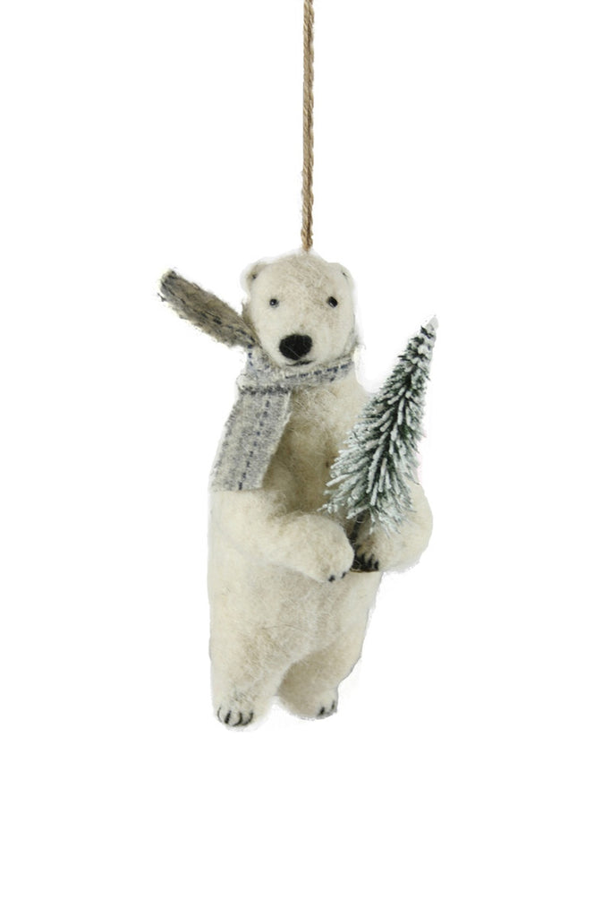 Felt Polar Bear Holding  Tree Ornament