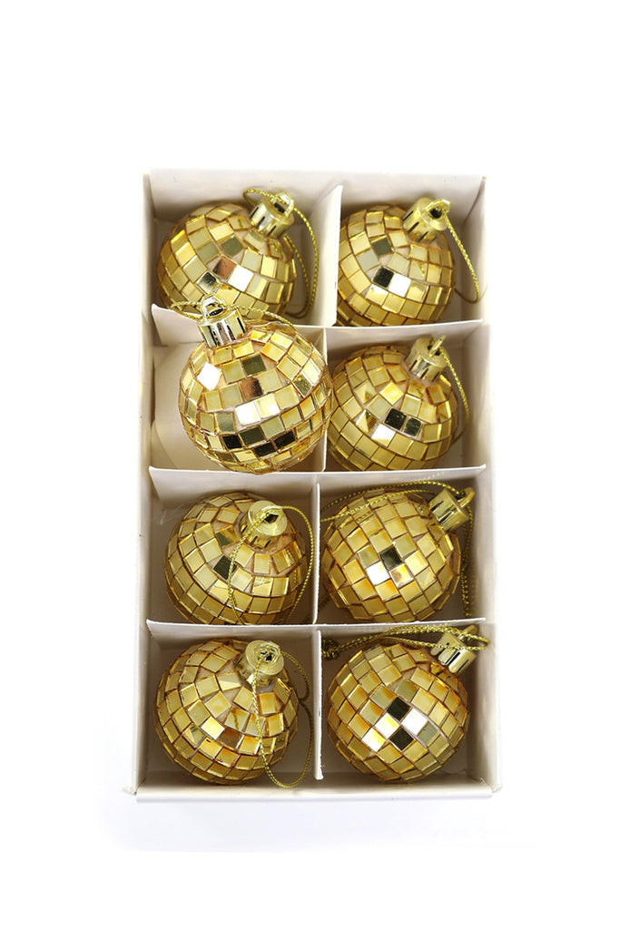 TINY DISCO BALL BOX-GOLD Christmas Ornament 8pk